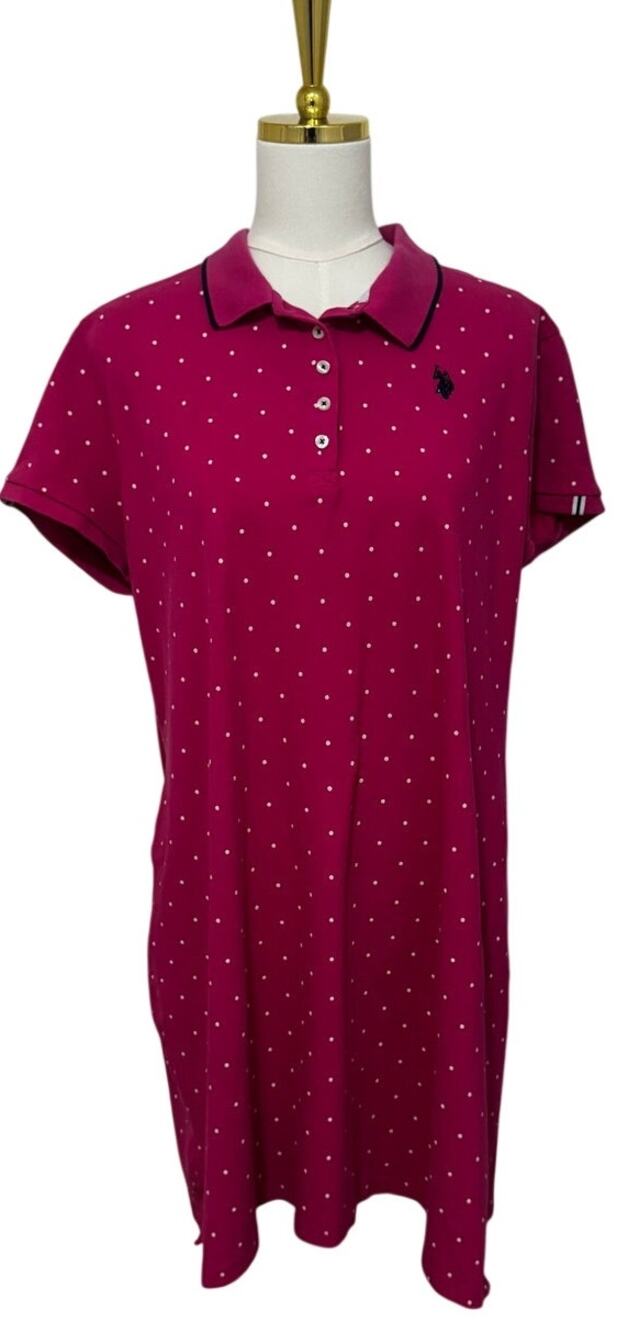 U.S. Polo Assn. Pink Polka Dot Polo Dress Short Sleeve Cotton Stretch Casual